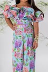 Shop_Lil Angels_Multi Color Crepe Printed Floral Ruffle Layered Top And Pant Set _at_Aza_Fashions