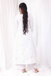 Shop_Khat_White Poplin, Cotton Embroidery V-neck Flower Kurta And Pant Set _at_Aza_Fashions