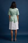 Shop_Escape By Aishwarya_Green Cotton Satin Collared Neck A-line Dress With Fabric Belt _at_Aza_Fashions