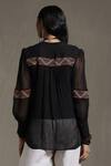 Shop_Ritu Kumar_Black Viscose Georgette Embroidery Thread Band Collar Button Down Short Kurta _at_Aza_Fashions