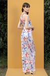 Mandira Wirk Resort_Blue Spandex And Chiffon Mist Print Halter Neck Bodysuit With Sarong _Online_at_Aza_Fashions