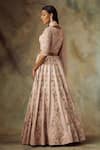 Shop_Shilpi Gupta_Peach Silk, Satin Embroidery, Sequins, Cut Work Round Hand Bridal Lehenga Set _at_Aza_Fashions