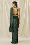 Shop_ARPAN VOHRA_Emerald Green Georgette Embellished Pre Draped Saree With Blouse For Women_at_Aza_Fashions