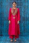 Shop_Label Niti Bothra_Pink Silk Marodi, Tikki, Zardozi Round Cutwork Sleeve Kurta And Palazzo Set _at_Aza_Fashions