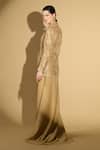 Shop_Geisha Designs_Gold Nylon Embroidered Sequins Shawl Lapel Jacket And Long Skirt Set  _at_Aza_Fashions