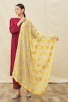 Shop_Nazaakat By Samara Singh_Yellow Kota Doria Geometric Phulkari Dupatta_at_Aza_Fashions