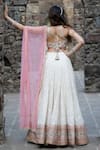 Shop_Priti Sahni_Ivory Silk, Georgette, Tulle Pearls, Sequins Sweetheart Embroidered Lehenga Set _at_Aza_Fashions
