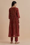 Shop_Ikshita Choudhary_Red Chanderi Printed Polka Dot V Neck Foil Cross Yoke Anarkali Pant Set_at_Aza_Fashions