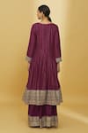 Shop_Samyukta Singhania_Wine Silk, Georgette Zari, Sequins, Embroidery Scoop And Anarkali Palazzo Set_at_Aza_Fashions