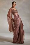 Shop_Divya Aggarwal_Pink Satin Sequins, Cut Work V-neck Viven Hand Embroidered Cape Skirt Set _at_Aza_Fashions