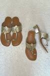 Shop_Sandalwali_Gold Vegan Leather Sonya Metallic Kolhapuri Heels_at_Aza_Fashions