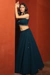 Shop_house of mithi kalra_Blue Georgette Plain V Neck Monochromatic Lehenga With Blouse _at_Aza_Fashions