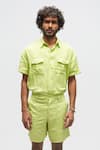 Shop_Terra Luna_Green 100% Organic Handloom Oxford Cotton Solid Scout Shorts _at_Aza_Fashions