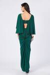 Shop_S&N By Shantnu Nikhil_Emerald Green Polyester High Neck Cutout Draped Gown_at_Aza_Fashions