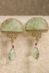 Shop_Tarun Tahiliani_Green Fluorite Carved Moon Drop Earrings_at_Aza_Fashions