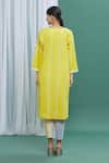 Shop_BANANA labs_Yellow Cotton Printed Stripes Round Kurta And Pant Set _at_Aza_Fashions