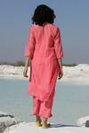 Shop_Tatwa_Coral Handloom Cotton, Viscose, Silk Chanderi Resham Kurta And Pant Set _at_Aza_Fashions