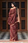 Shop_Dressfolk_Maroon 100% Linen And Zari Woven Stripe Gulkand Saree  _at_Aza_Fashions