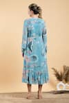 Shop_Divi By Sonal Khandelwal_Sky Blue Georgette Round Neck Nelumbo Printed Frill Hem Dress _at_Aza_Fashions