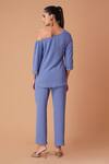 Shop_Amani_Blue Crush Lycra Embellished Asymmetric Cold Shoulder Top And Pant Set _at_Aza_Fashions