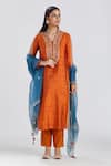 Shop_Megha Bansal_Orange Raw And Organza Embroidery Gerua Rabiya Kurta Set  _at_Aza_Fashions