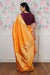 Shop_Paaprika_Orange Pure Spun Silk Handwoven Zari Floral And Stripe Pattern Saree _at_Aza_Fashions