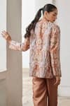 Shop_Betrue_Brown Twill Silk Embroidered Floral Lapel Collar Jacket  _at_Aza_Fashions