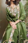 Shop_Prisho_Green Kurta Silk Embroidery Thread Notched African Yoke Sharara Set _at_Aza_Fashions