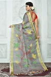 Shop_Samyukta Singhania_Grey Pure Linen Woven Zari Saree _at_Aza_Fashions