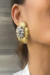 Shop_The Jewel Factor_Yellow Crystal Flower Petal Shaped Studs _at_Aza_Fashions