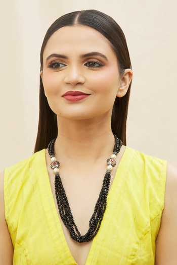 Shop_Just Shradhas_Black Multi Beaded Necklace _at_Aza_Fashions