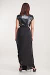 Shop_Pooja Bagaria_Black Pu Leather And Crepe Print Boat Crop Top & Skirt Set  _at_Aza_Fashions