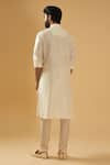 Shop_Raghavendra Rathore Blue_Off White Raw Silk Band Collar Straight Kurta _at_Aza_Fashions