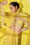 Shop_Ridhi Mehra_Yellow Blouse And Pallu Dupatta- Net Saree Basha Draped Set With  _at_Aza_Fashions