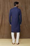Shop_Samyukta Singhania_Blue Kurta: Linen Cotton Plain Floral Thread Work Placket Set For Men_at_Aza_Fashions