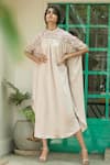 Shop PIRI INDIA Beige Organza, Silk Embroidery High Neck Hand And Smocked Tunic at Aza Fashions Shop_PIRI INDIA_Beige Organza, Silk Embroidery High Neck Hand And Smocked Tunic _at_Aza_Fashions