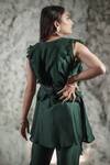 Shop_Negra Elegante_Green Organza, Chanderi Round Ruffle Top And Pant Set_at_Aza_Fashions
