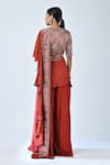 Shop_Sejal Kamdar_Red German Satin Printed And Hand Embroidered Blouse Flared Pant Set  _at_Aza_Fashions
