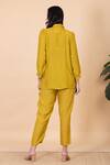 Shop Chambray & CO. Yellow Silk Embroidery Collared Shirt And Pant Set at Aza Fashions Shop_Chambray & CO._Yellow Silk Embroidery Collared Shirt And Pant Set _at_Aza_Fashions