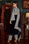 Priyanka Jain_Blue Velvet Lining Shantoon Embroidery Aari Work And Sequin V Kurta Palazzo Set_Online_at_Aza_Fashions