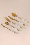 Shop_Table Manners_Gold Stainless Steel/ Reinforced Porcelain Marble And Cutlery Set_at_Aza_Fashions
