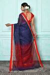 Shop_Samyukta Singhania_Blue Silk Cotton Geometric Pattern Saree _at_Aza_Fashions