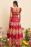 Shop_Chandrima_Fuchsia Chanderi Embroidery Bead And Thread Cutwork Ruffle Sleeve Bustier _at_Aza_Fashions