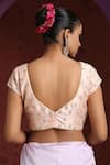 Shop_Weaver Story_Peach Silk Embroidery V-neck Pearl Floral Hand Blouse _at_Aza_Fashions