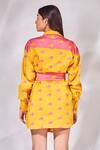 Shop_Senren by Eshana Raut_Yellow Cotton Geometric Shirt Collar Colorblock Dress _at_Aza_Fashions
