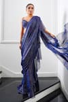 Shop_AMRTA_Blue Shell : 92% Viscose Work Pre-draped Ruffle Saree With Blouse For Women_at_Aza_Fashions