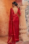 Shop_Nidhika Shekhar_Red Silk Embroidery Beads Scallop Neck Lal Kesar Pre-draped Saree With Blouse _at_Aza_Fashions