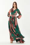 Shop_KoAi_Multi Color Chiffon Hibiscus V Neck Pattern Maxi Dress _at_Aza_Fashions