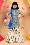 Shop_Kids Lane_Blue Cotton Printed Floral Kurta Sharara Set  _at_Aza_Fashions