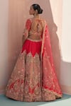 Shop_Angad Singh_Red Silk Cut Work, Sequins Plunge Flower Embroidered Raw Bridal Lehenga Set _at_Aza_Fashions